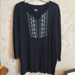 NWT Basic Editions Blue Embroidered Women's Top